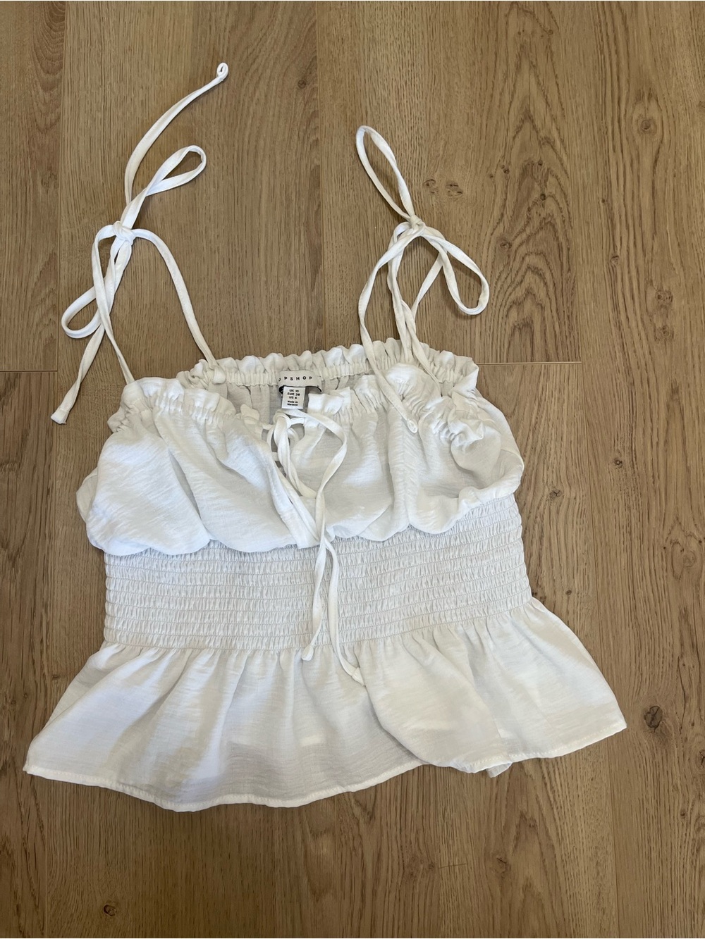 TopShop White Smocked Ruffle Tie-Strap Top (6)